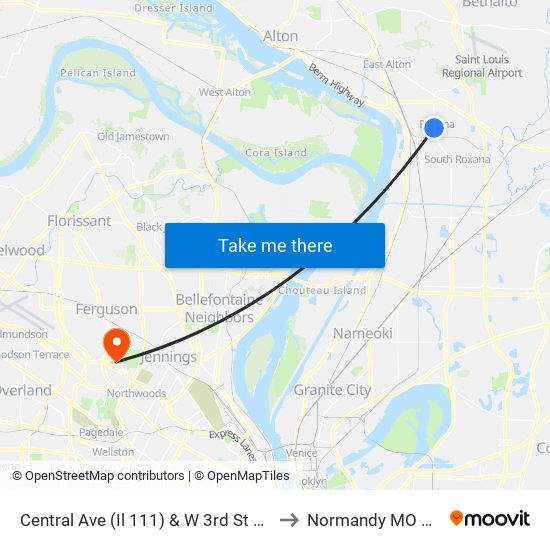 Central Ave (Il 111) & W 3rd St S / W to Normandy MO USA map