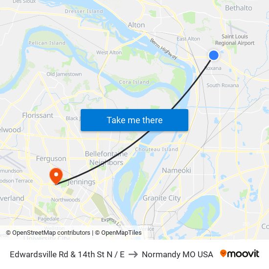 Edwardsville Rd & 14th St N / E to Normandy MO USA map