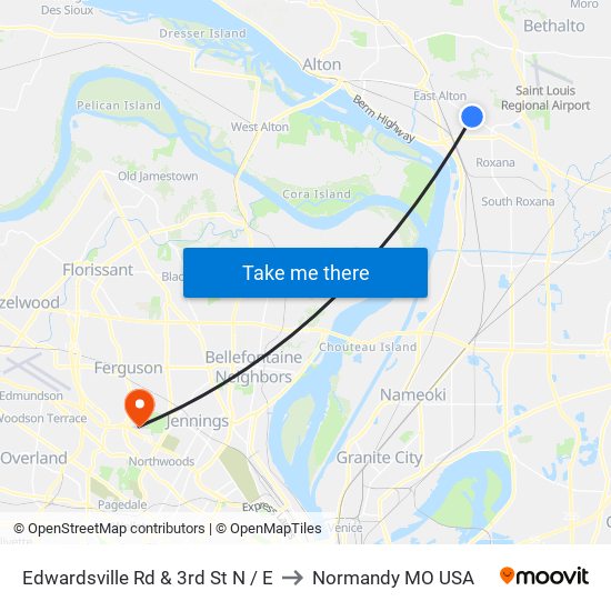 Edwardsville Rd & 3rd St N / E to Normandy MO USA map