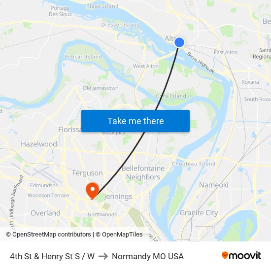 4th St & Henry St S / W to Normandy MO USA map