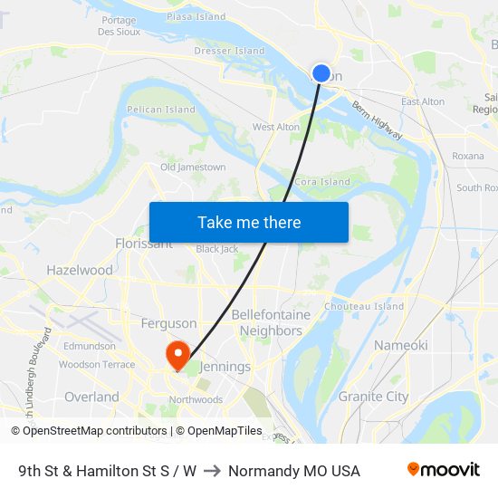 9th St & Hamilton St S / W to Normandy MO USA map