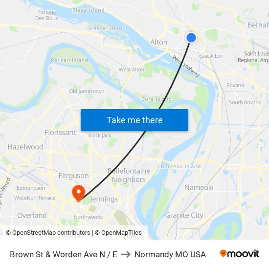 Brown St & Worden Ave N / E to Normandy MO USA map