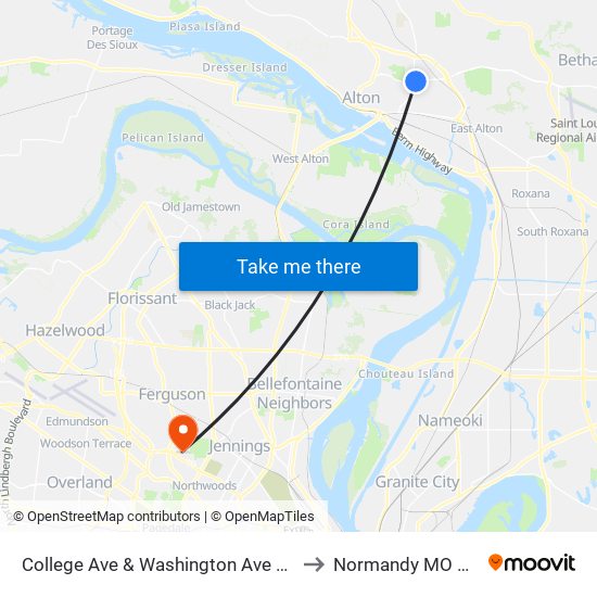 College Ave & Washington Ave N / E to Normandy MO USA map