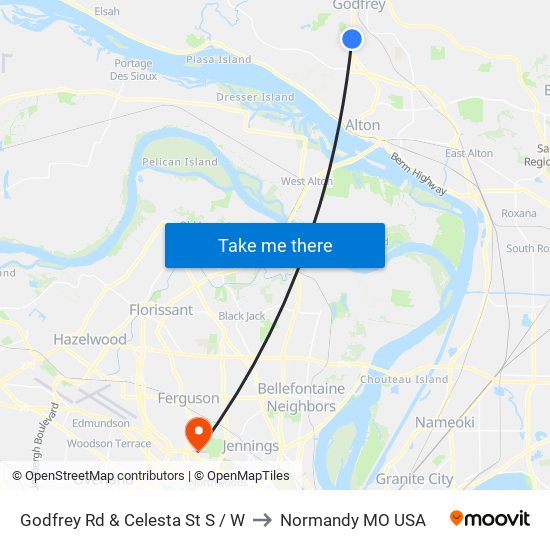 Godfrey Rd & Celesta St S / W to Normandy MO USA map