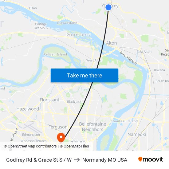 Godfrey Rd & Grace St S / W to Normandy MO USA map