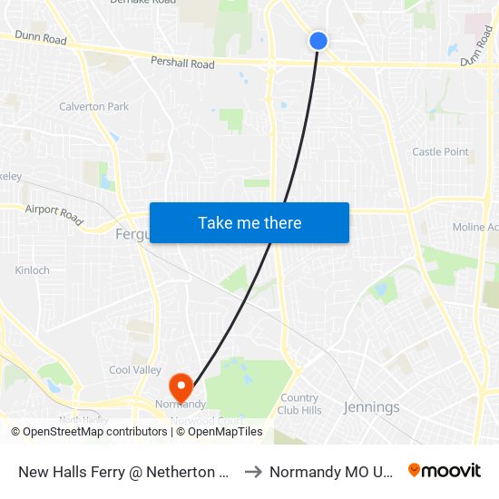 New Halls Ferry @ Netherton Nb to Normandy MO USA map