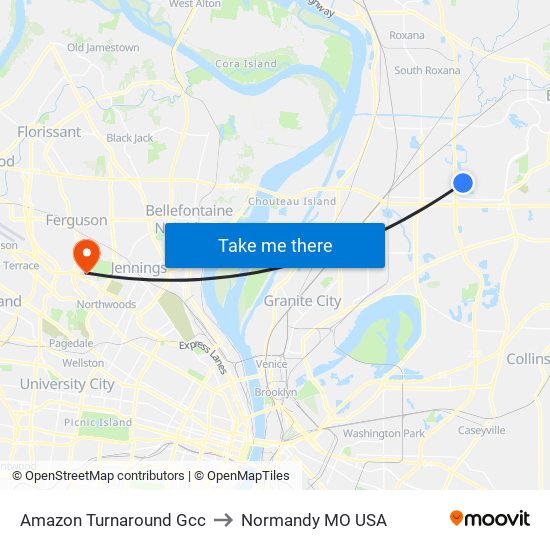 Amazon Turnaround Gcc to Normandy MO USA map