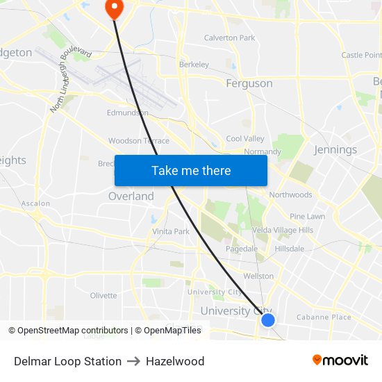 Delmar Loop Station to Hazelwood map