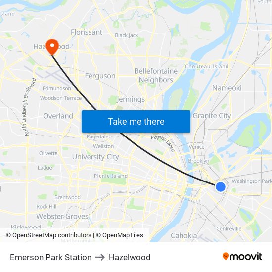 Emerson Park Station to Hazelwood map