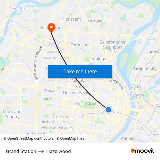 Grand Station to Hazelwood map
