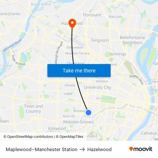 Maplewood–Manchester Station to Hazelwood map