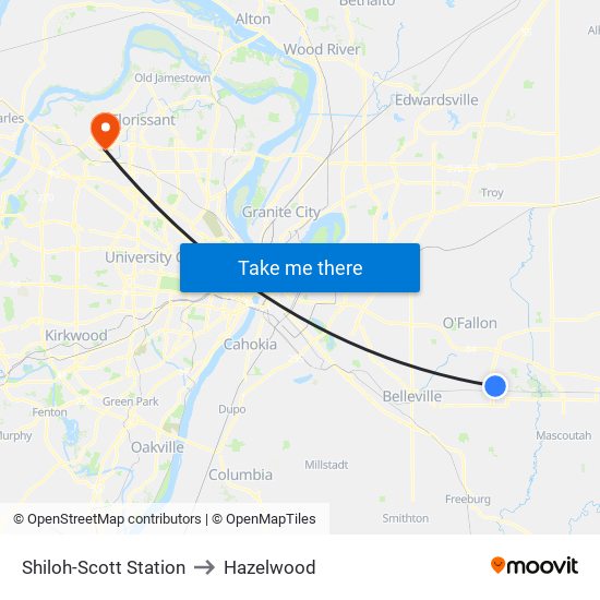 Shiloh-Scott Station to Hazelwood map