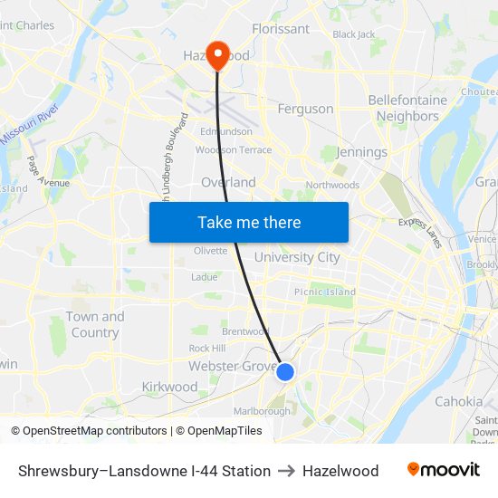 Shrewsbury–Lansdowne I-44 Station to Hazelwood map