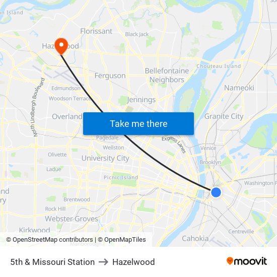 5th & Missouri Station to Hazelwood map