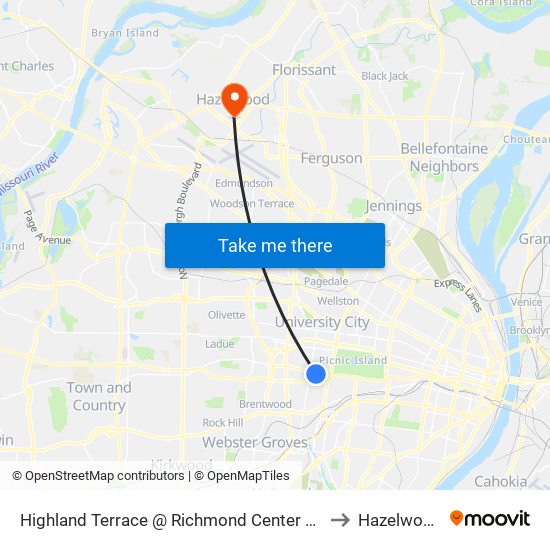 Highland Terrace @ Richmond Center Sb to Hazelwood map