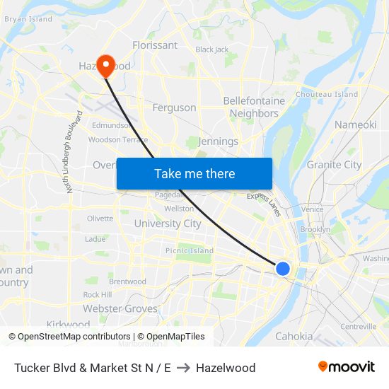 Tucker Blvd & Market St N / E to Hazelwood map