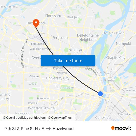 7th St & Pine St N / E to Hazelwood map