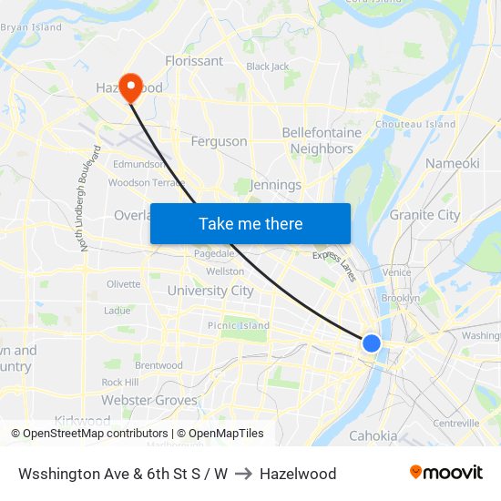 Wsshington Ave & 6th St S / W to Hazelwood map