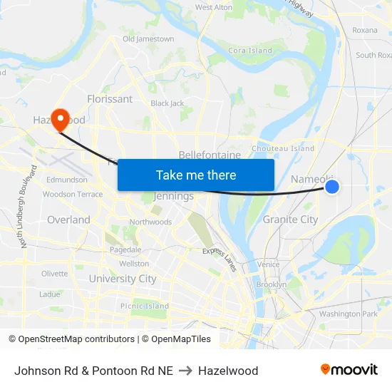 Johnson Rd & Pontoon Rd NE to Hazelwood map