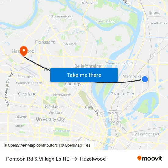 Pontoon Rd & Village La NE to Hazelwood map