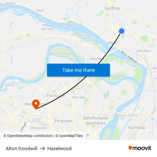 Alton Goodwill to Hazelwood map