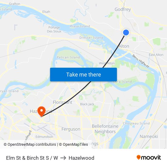 Elm St & Birch St S / W to Hazelwood map