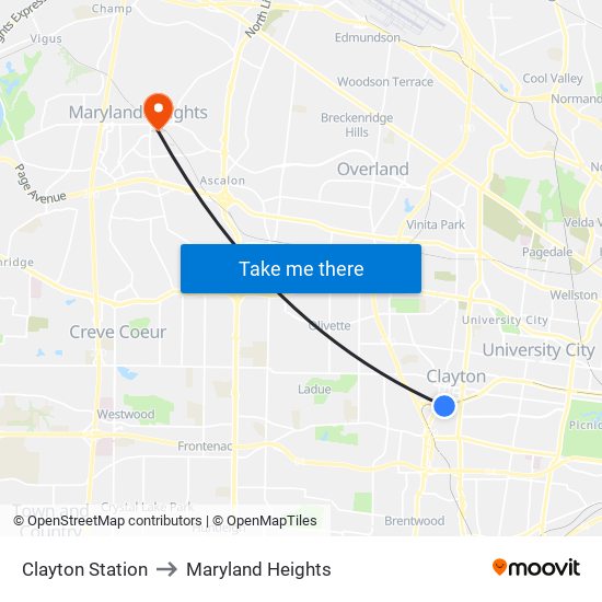Clayton Station to Maryland Heights map