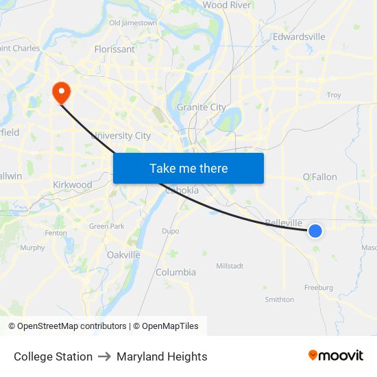 College Station to Maryland Heights map