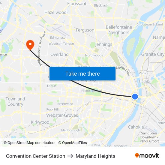 Convention Center Station to Maryland Heights map
