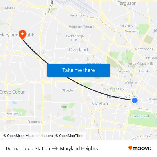 Delmar Loop Station to Maryland Heights map