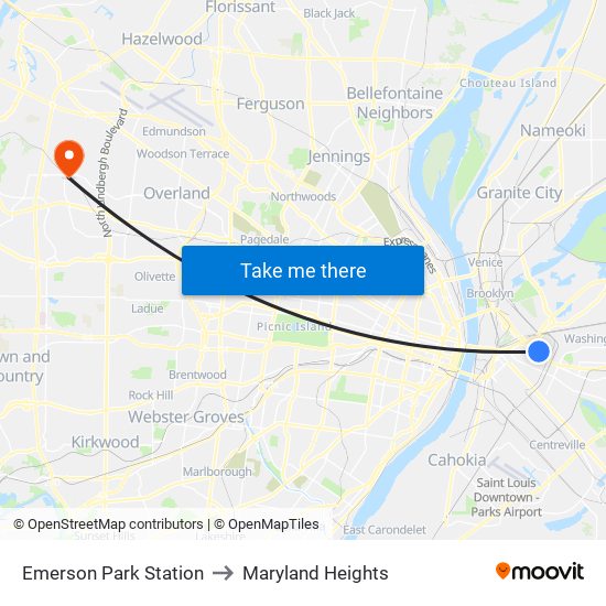 Emerson Park Station to Maryland Heights map