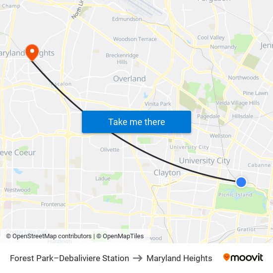 Forest Park–Debaliviere Station to Maryland Heights map