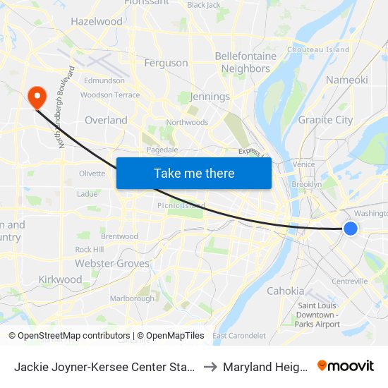 Jackie Joyner-Kersee Center Station to Maryland Heights map