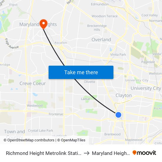 Richmond Height Metrolink Station to Maryland Heights map