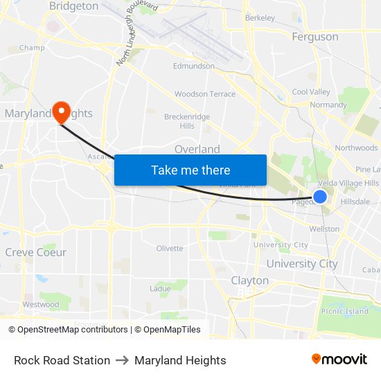 Rock Road Station to Maryland Heights map