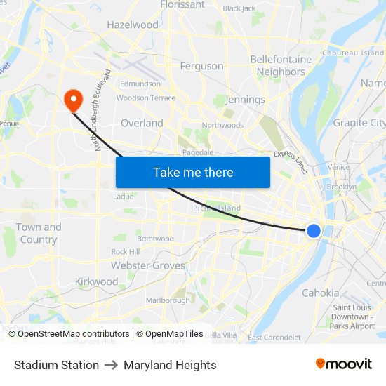 Stadium Station to Maryland Heights map