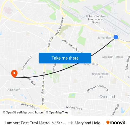 Lambert East Trml Metrolink Station to Maryland Heights map