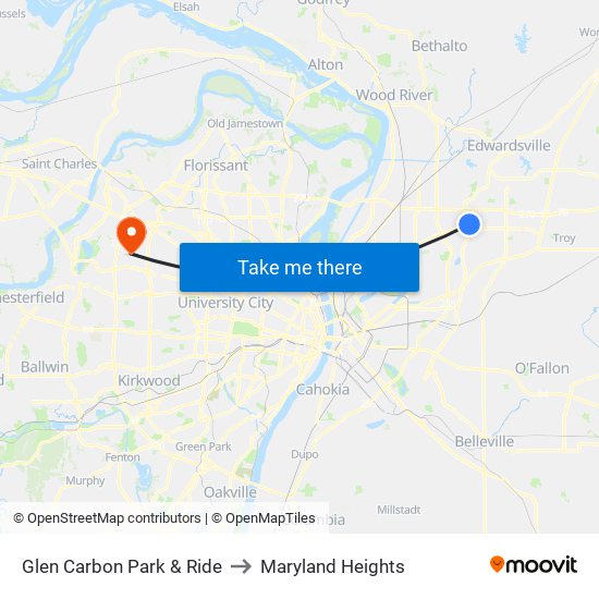 Glen Carbon Park & Ride to Maryland Heights map