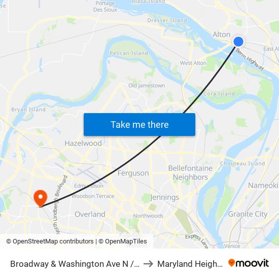 Broadway & Washington Ave N / E to Maryland Heights map