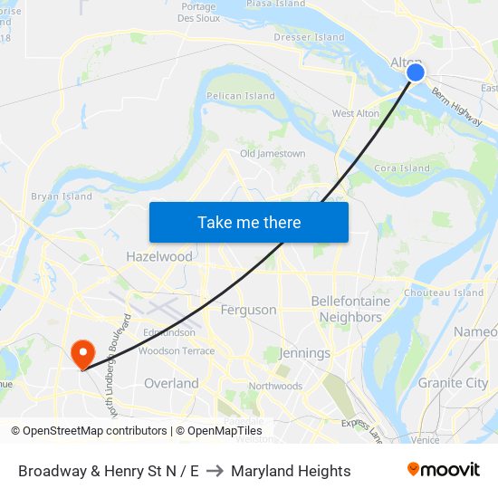 Broadway & Henry St N / E to Maryland Heights map