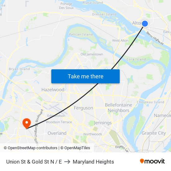 Union St & Gold St N / E to Maryland Heights map