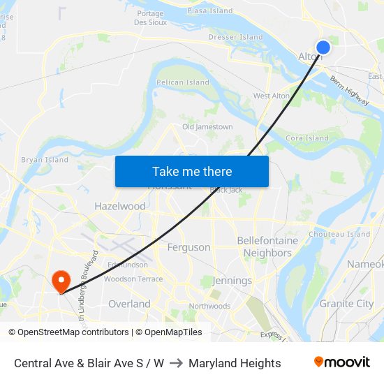 Central Ave & Blair Ave S / W to Maryland Heights map