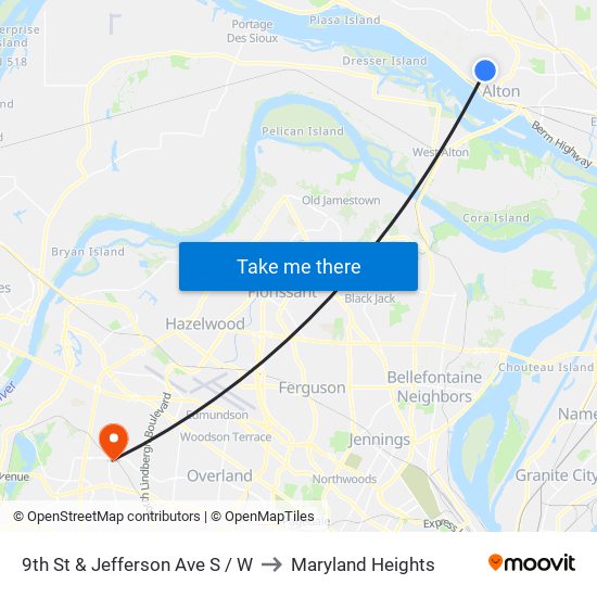 9th St & Jefferson Ave S / W to Maryland Heights map