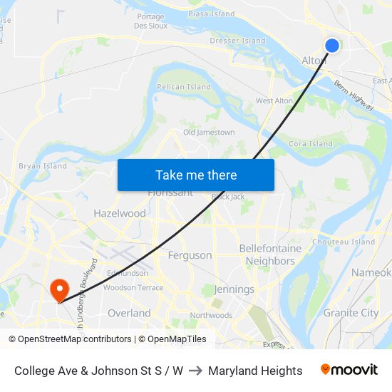 College Ave & Johnson St S / W to Maryland Heights map