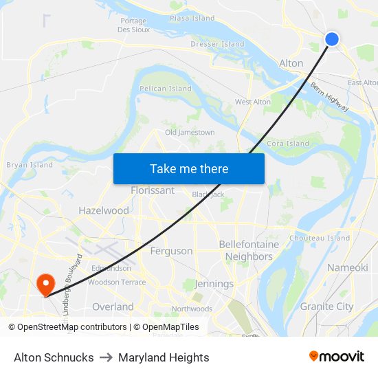 Alton Schnucks to Maryland Heights map