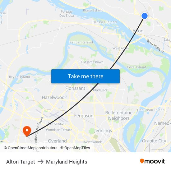 Alton Target to Maryland Heights map