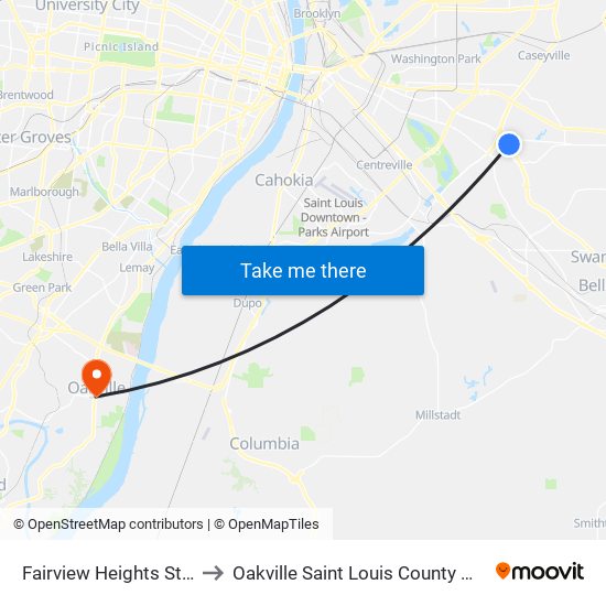 Fairview Heights Station to Oakville Saint Louis County MO USA map