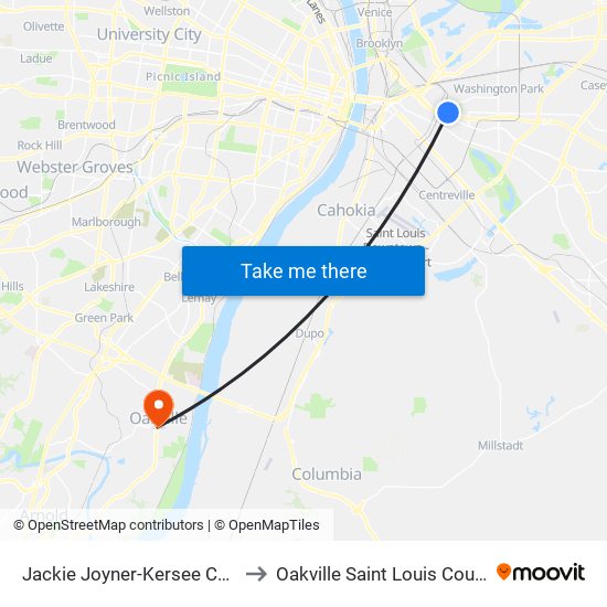 Jackie Joyner-Kersee Center Station to Oakville Saint Louis County MO USA map