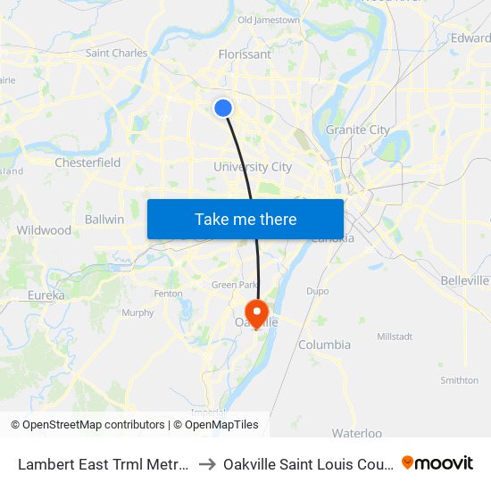 Lambert East Trml Metrolink Station to Oakville Saint Louis County MO USA map