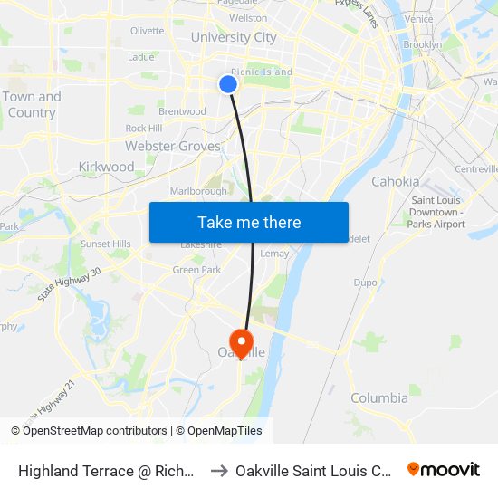 Highland Terrace @ Richmond Center Sb to Oakville Saint Louis County MO USA map